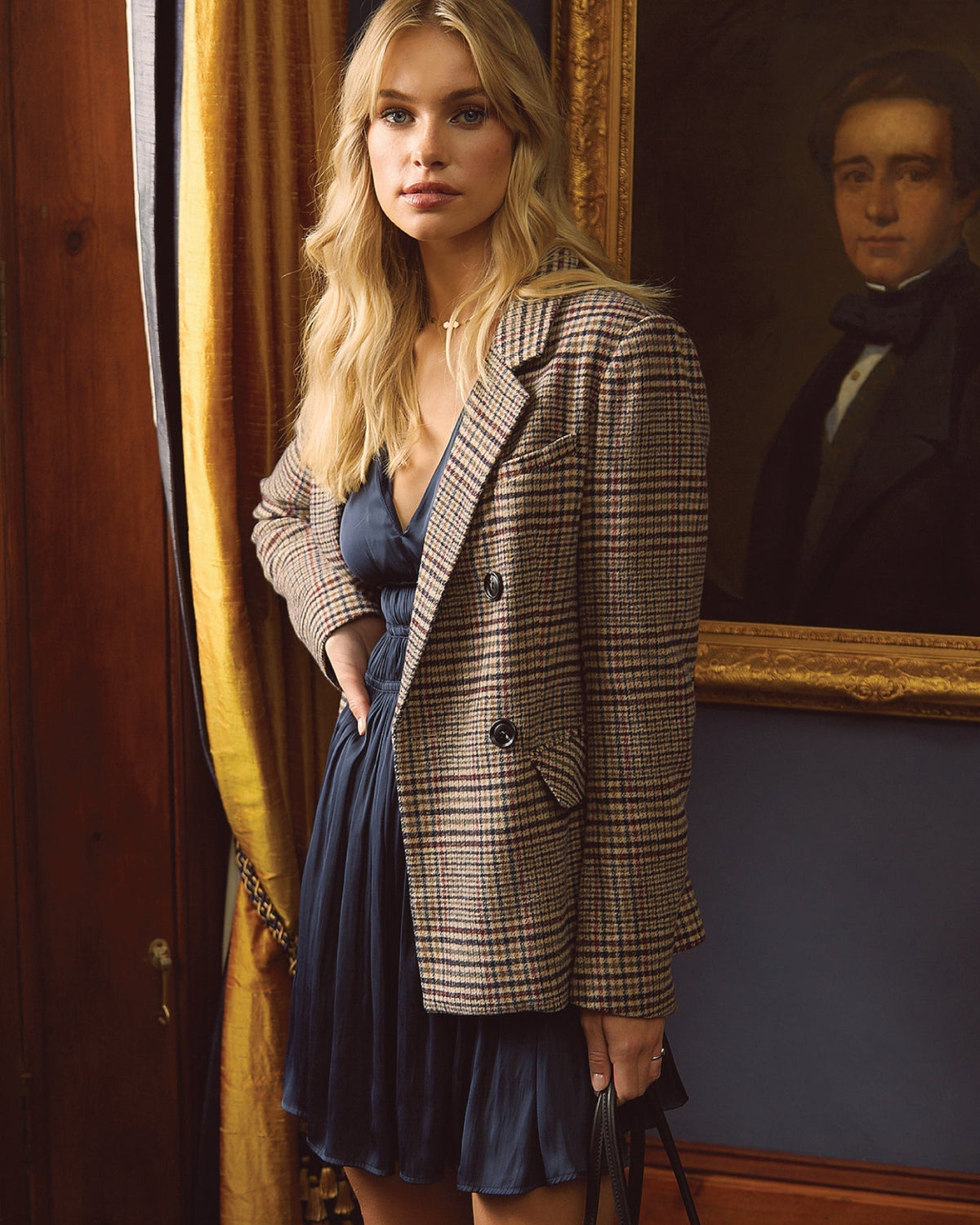 Piccadilly Wool Blend Plaid Blazer Oat