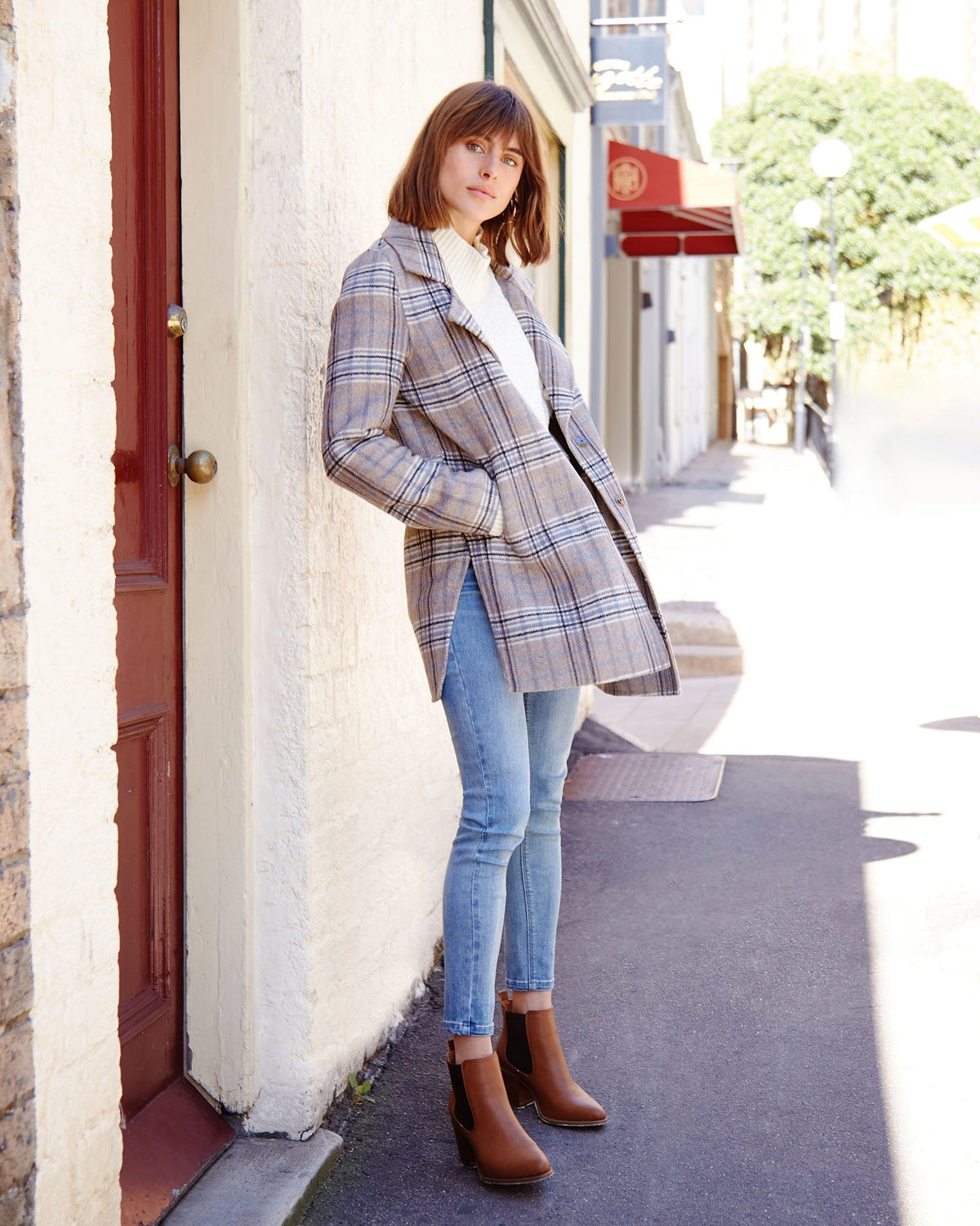 Ex Boyfriend Wool Blend Jacket Oat Plaid