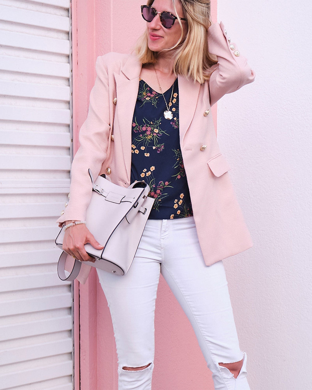 Princess Polina Textured Weave Blazer Blush