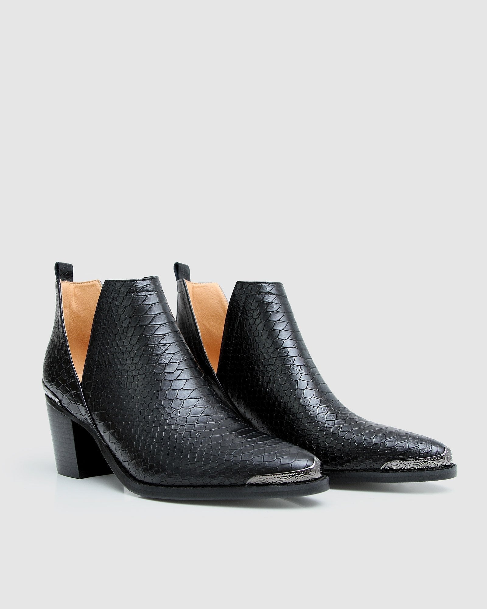 Austin Croc Embossed Ankle Boot Black
