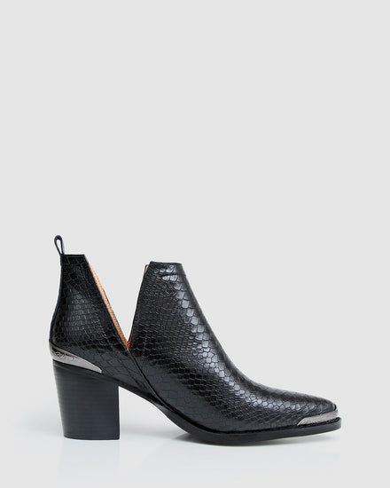 Austin Croc Embossed Ankle Boot - Black