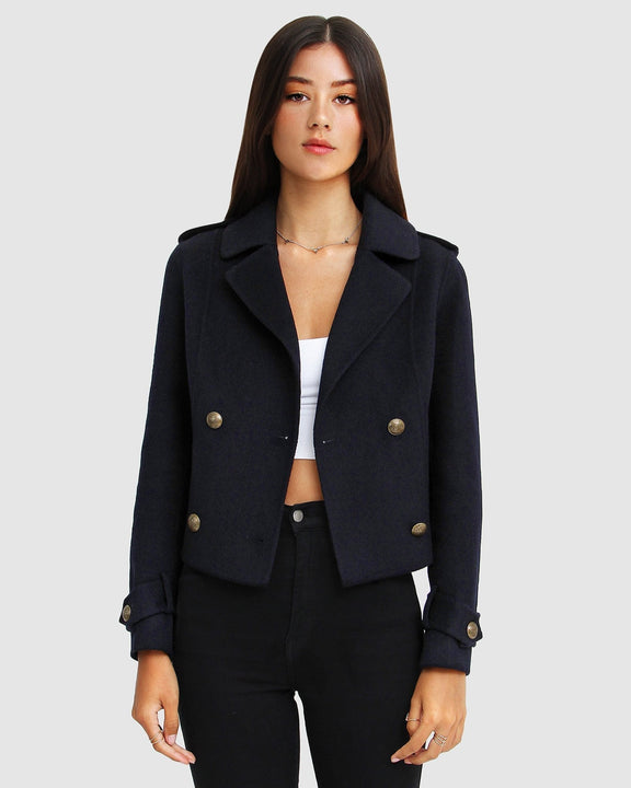 Better Off Wool Blend Military Peacoat - Navy