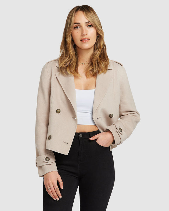 Better Off Wool Blend Military Peacoat - Sand