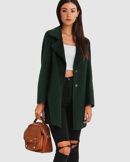 Ex-Boyfriend Wool Blend Oversized Jacket - Dark Green