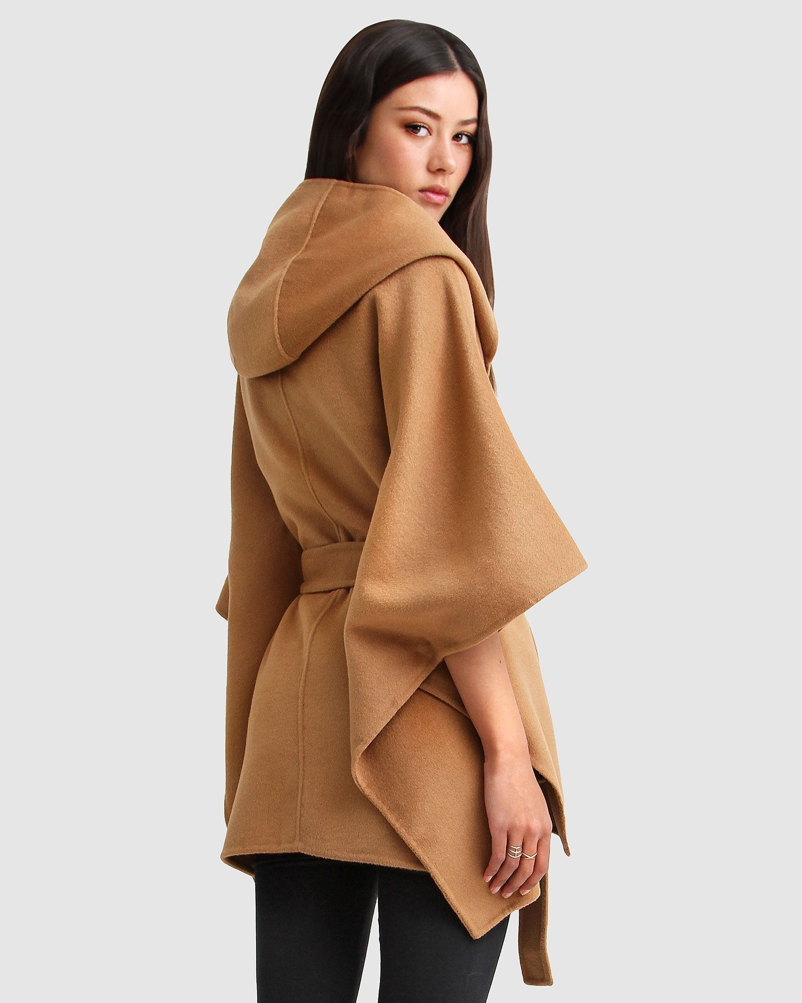 Wool Blend Cape Coat Camel Belle Bloom