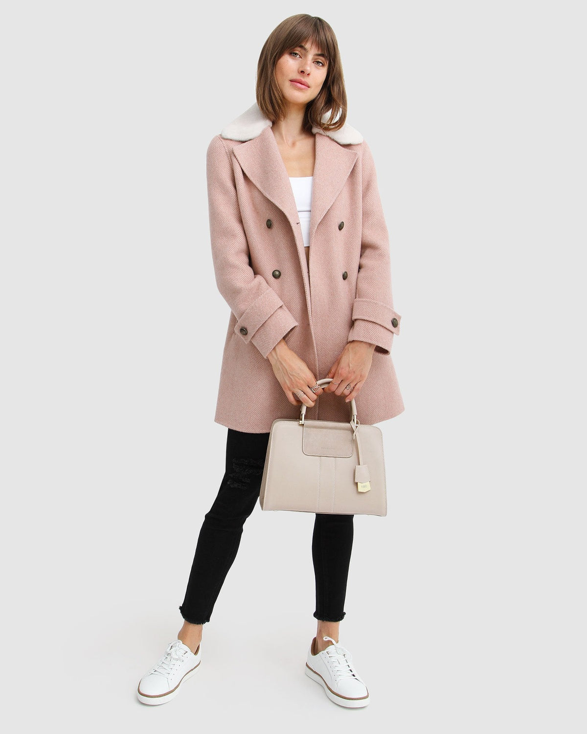 Liberty Sherpa Collar Wool Blend Coat Blush