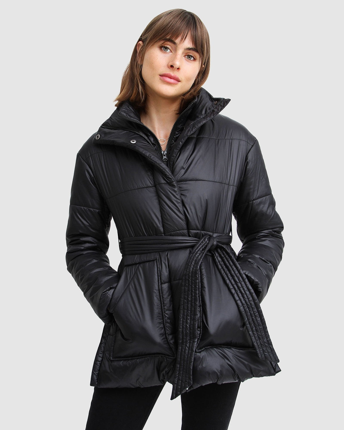 Moonrise Belted Puffer Jacket Black – Belle Bloom - Main Image
