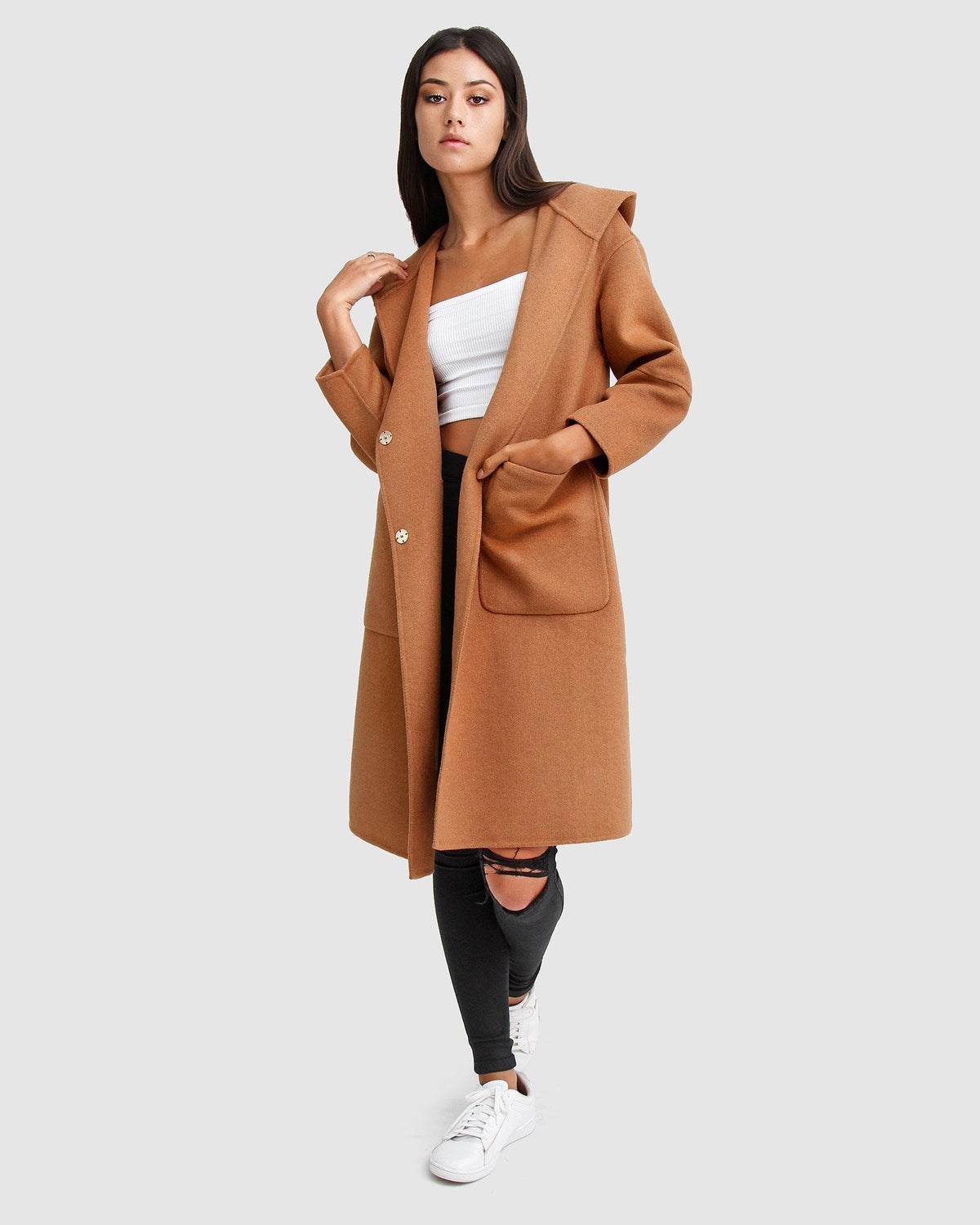 Oversized Coat Camel Wrap Coat Petite Walk This Way Wool Blend